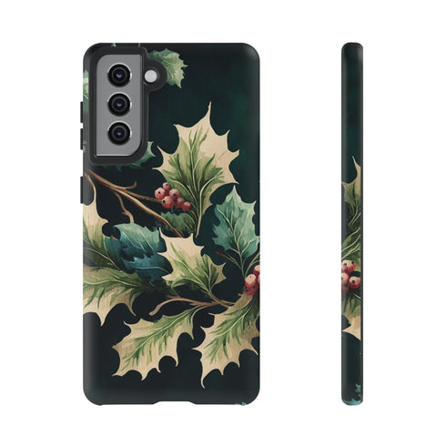 Dark Green Festive Holly in Watercolor - Impact Resistant Phone Case Samsung Galaxy S21 Matte